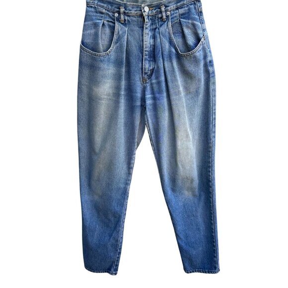 Freego Vintage 80s Womens High-Waisted Pleated Light Blue Worn Denim Jeans 28x31 - Picture 1 of 11
